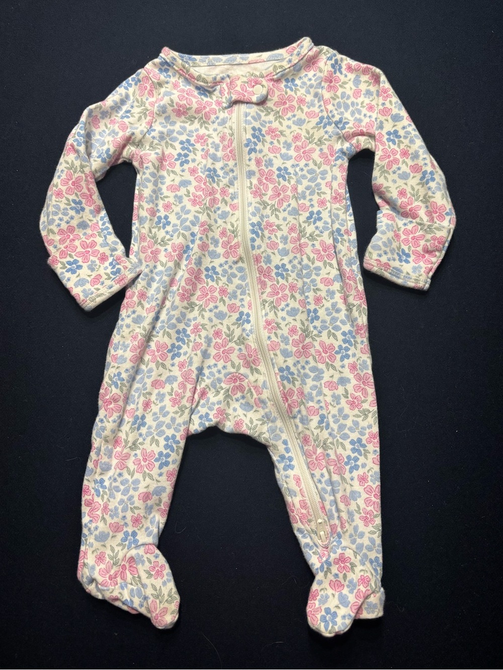 Carter's Double Zip-Front Baby footed One-piece in Pink, Blue Florals - 0-3M
